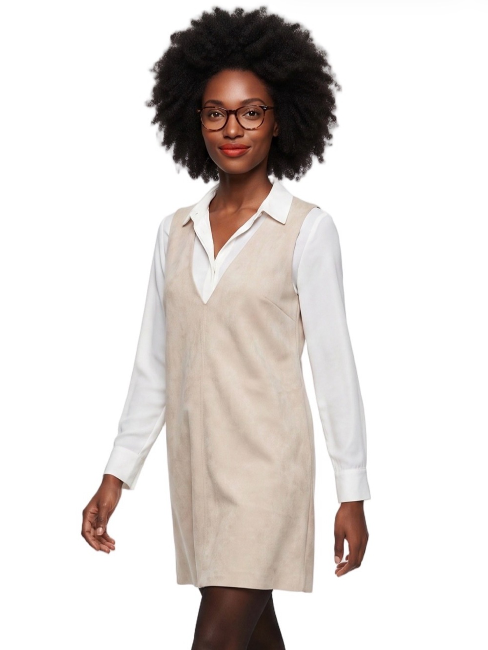 ZARA Cream Sleeveless V Neck Mini ShiftDress Ultrasuede Sophisticated Minimalist
